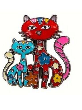 Cat Brooch Fun Enamel Pin Stylish Kitty Whimsical Flowers Vibrant Colorful